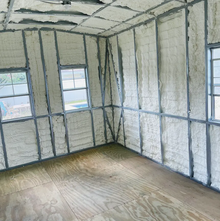Closed-cell spray foam insulation applied to wall cavities in a residential project in Fort Bragg